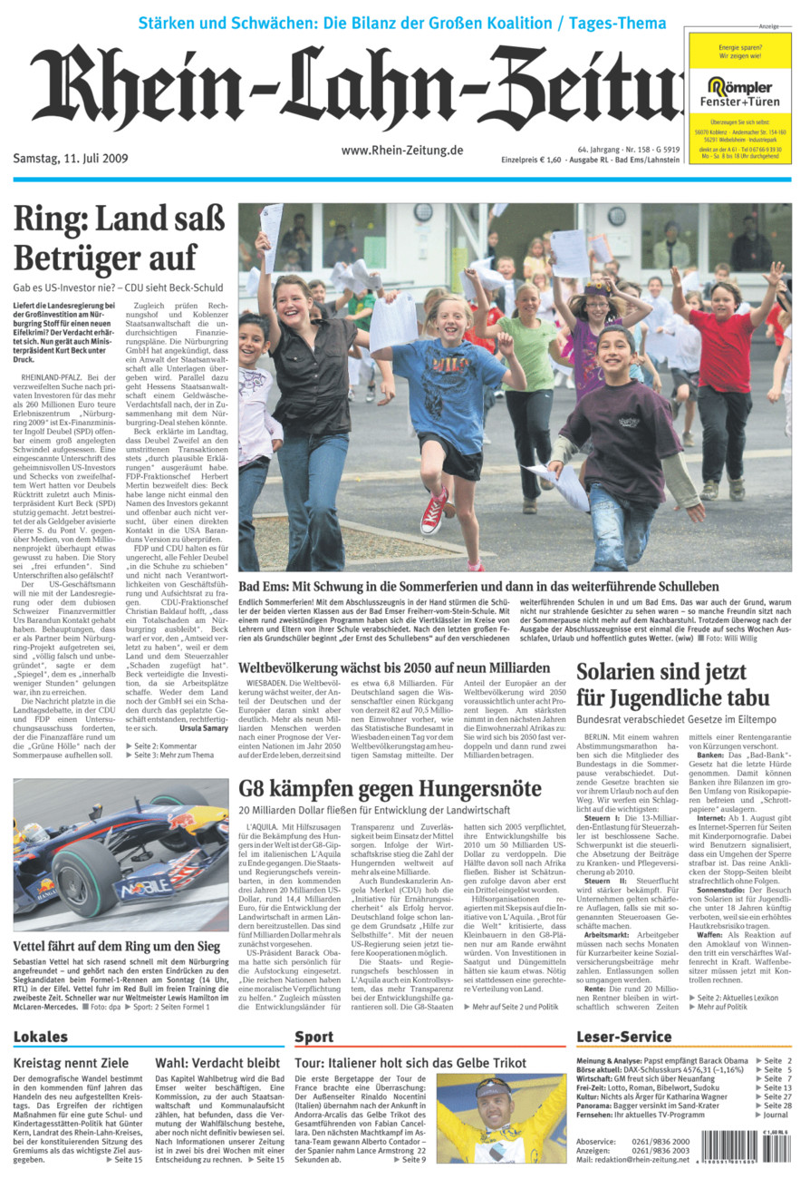 Rhein-Lahn-Zeitung vom Samstag, 11.07.2009