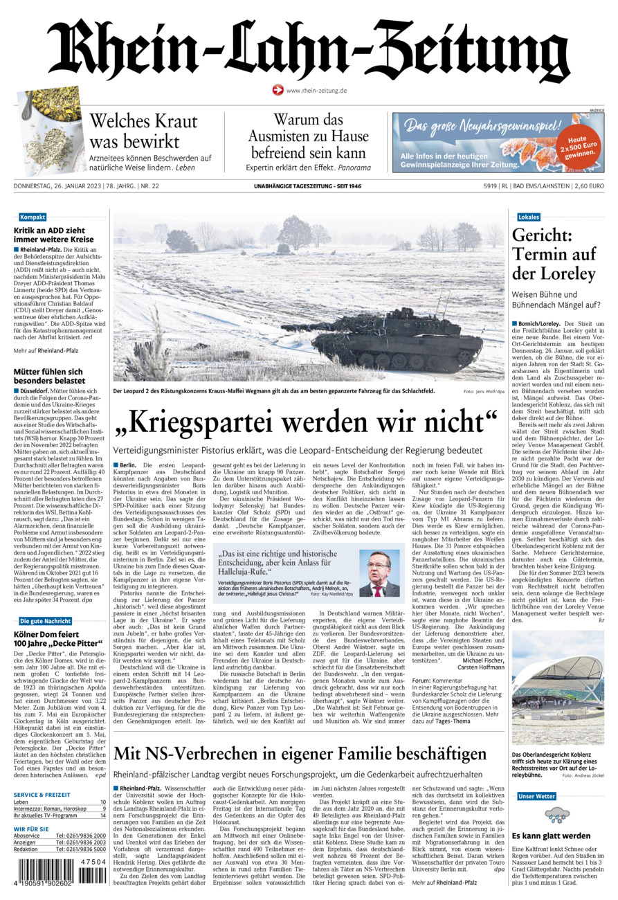 Rhein-Lahn-Zeitung vom Donnerstag, 26.01.2023