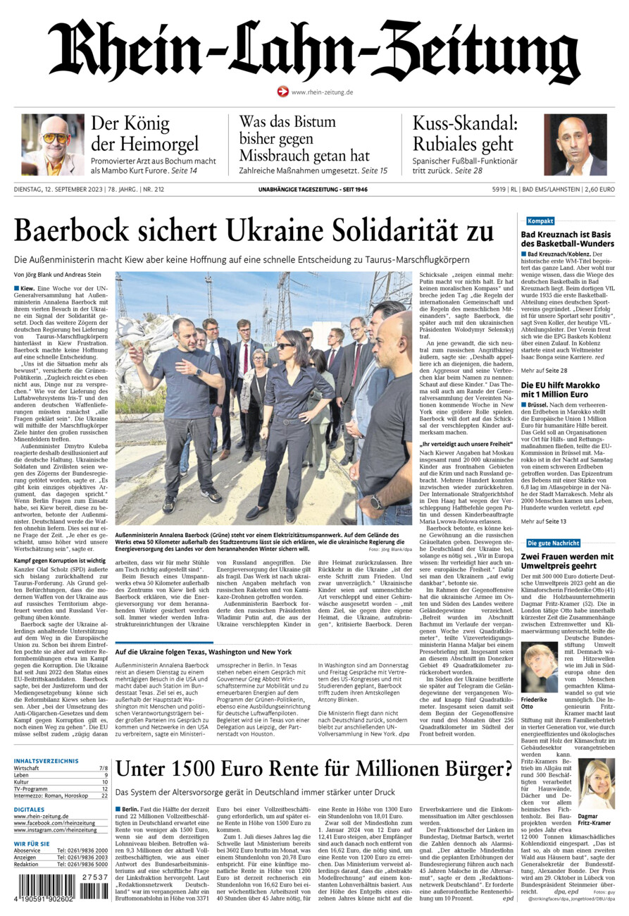 Rhein-Lahn-Zeitung vom Dienstag, 12.09.2023