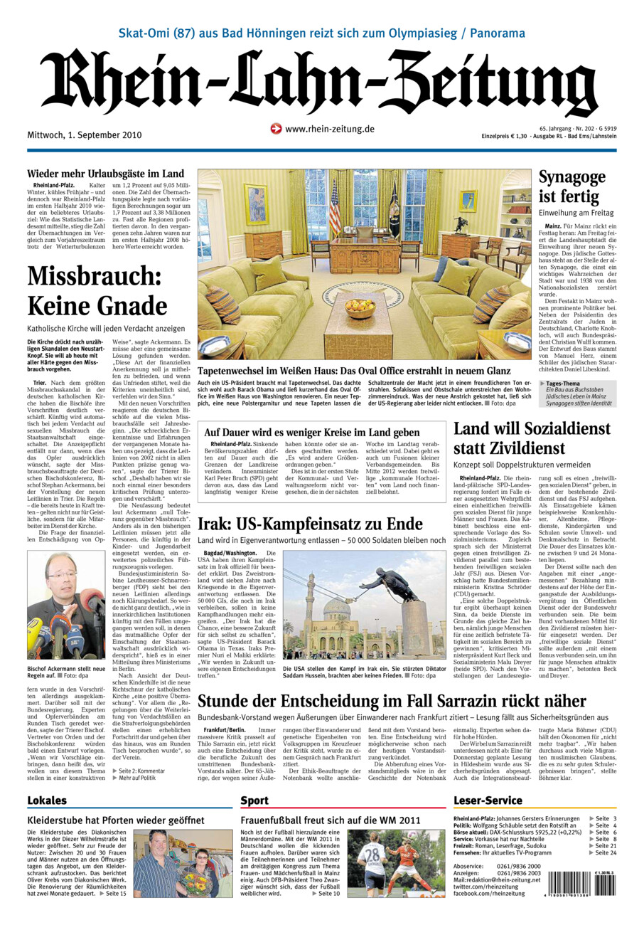 Rhein-Lahn-Zeitung vom Mittwoch, 01.09.2010