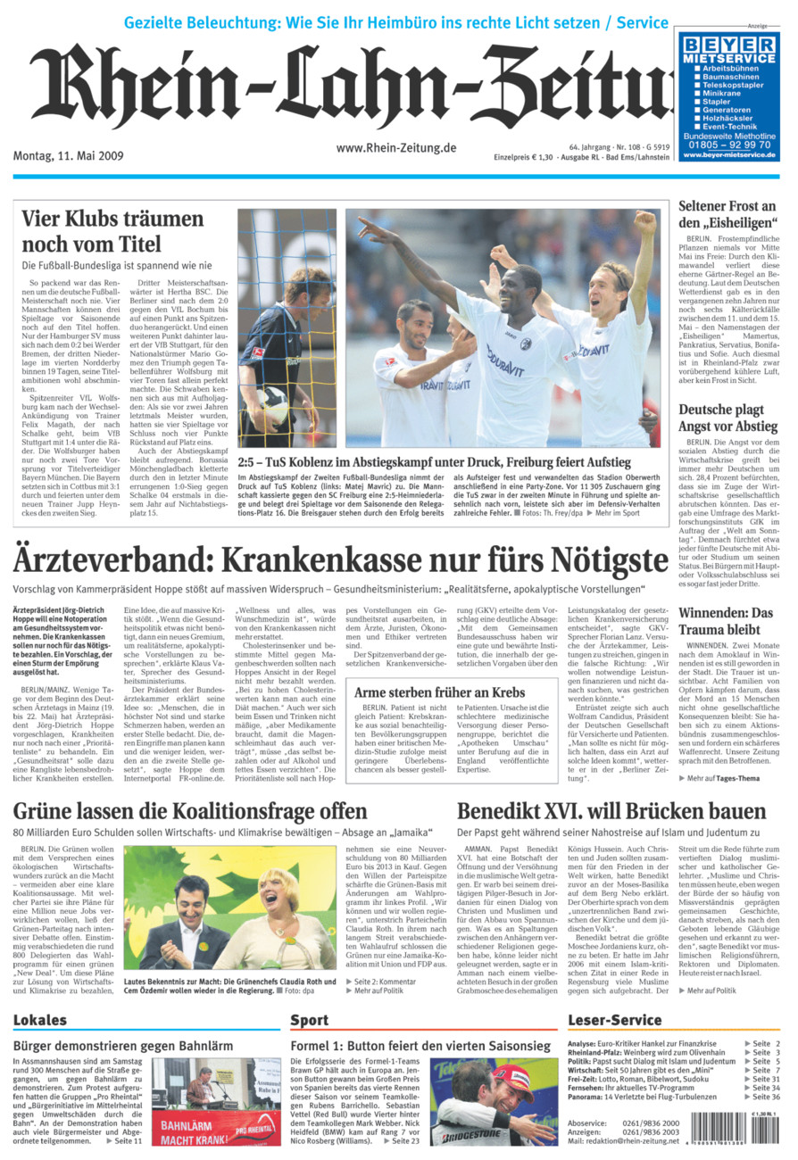 Rhein-Lahn-Zeitung vom Montag, 11.05.2009