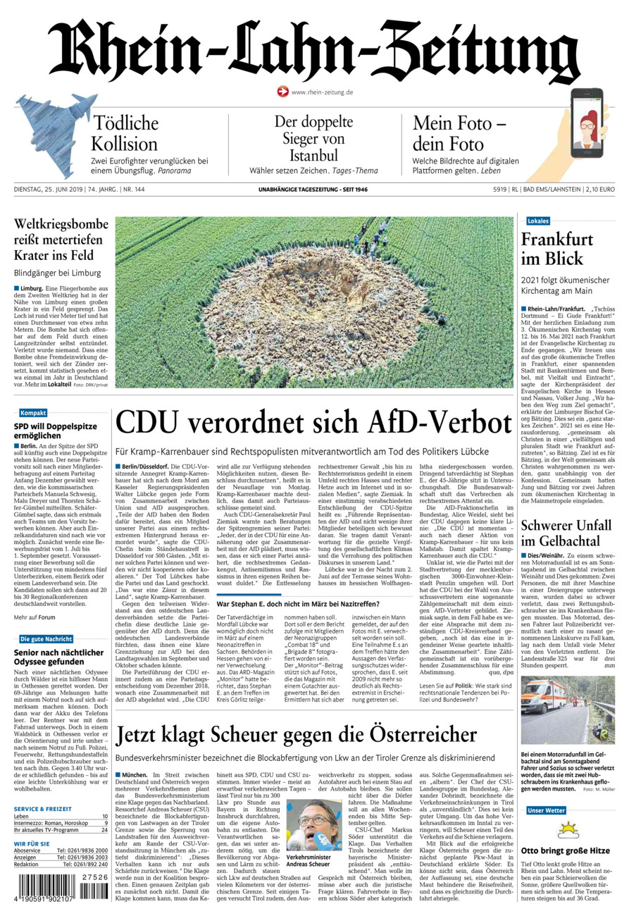 Rhein-Lahn-Zeitung vom Dienstag, 25.06.2019