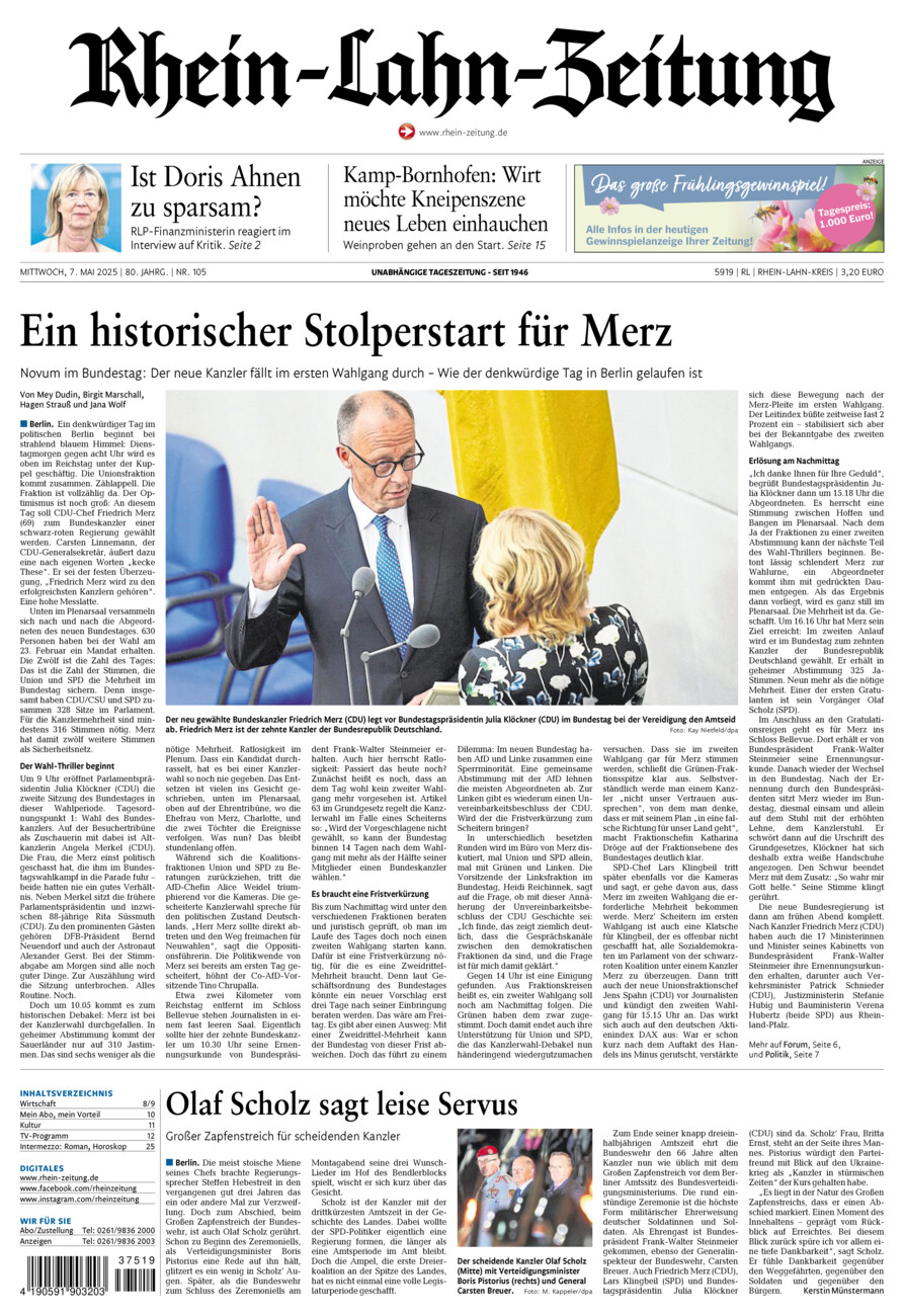 Rhein-Lahn-Zeitung vom Mittwoch, 07.05.2025