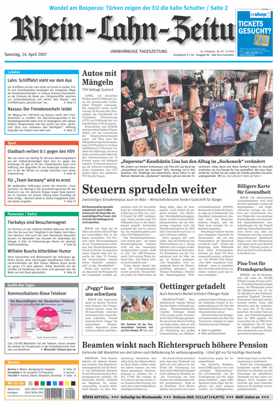 Rhein-Lahn-Zeitung vom Samstag, 14.04.2007