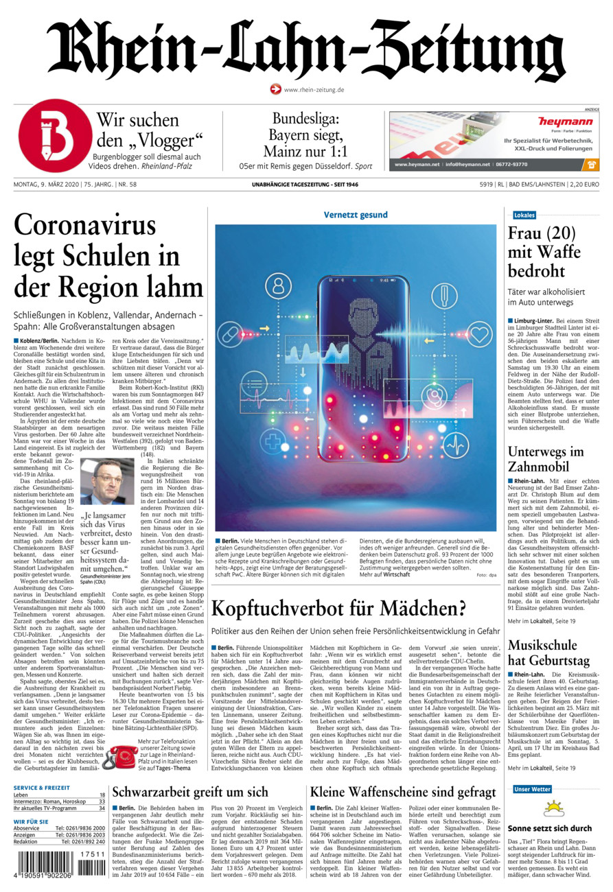 Rhein-Lahn-Zeitung vom Montag, 09.03.2020