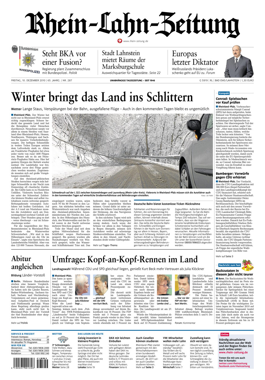 Rhein-Lahn-Zeitung vom Freitag, 10.12.2010