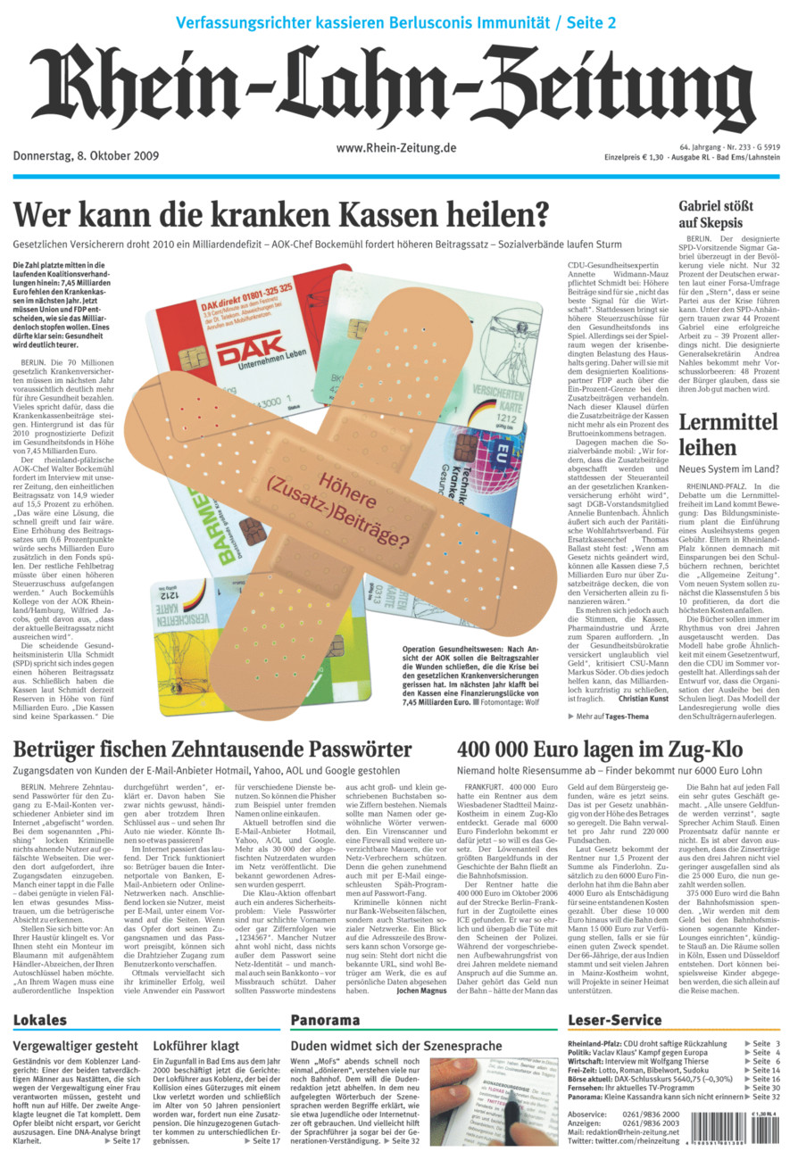Rhein-Lahn-Zeitung vom Donnerstag, 08.10.2009