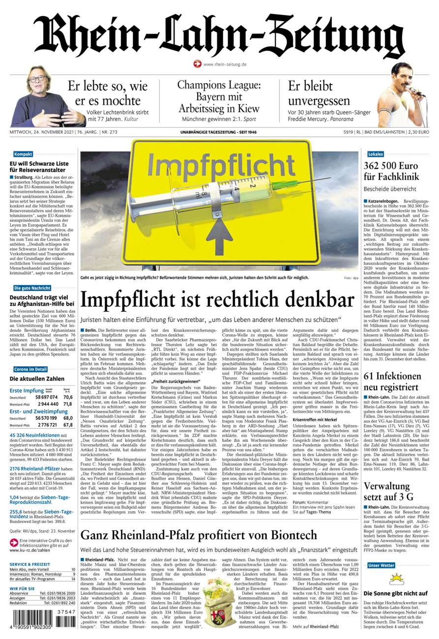 Rhein-Lahn-Zeitung vom Mittwoch, 24.11.2021
