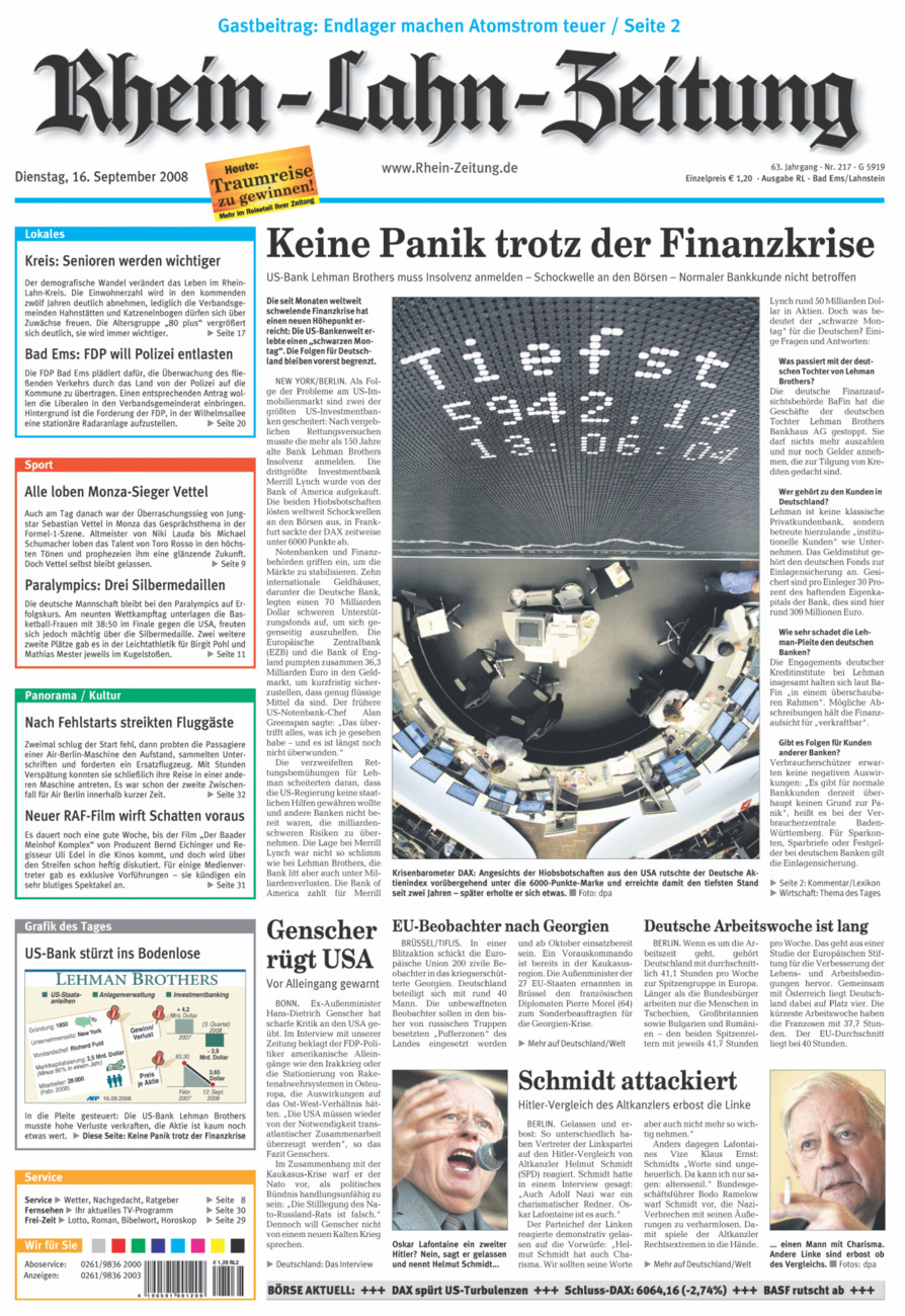 Rhein-Lahn-Zeitung vom Dienstag, 16.09.2008
