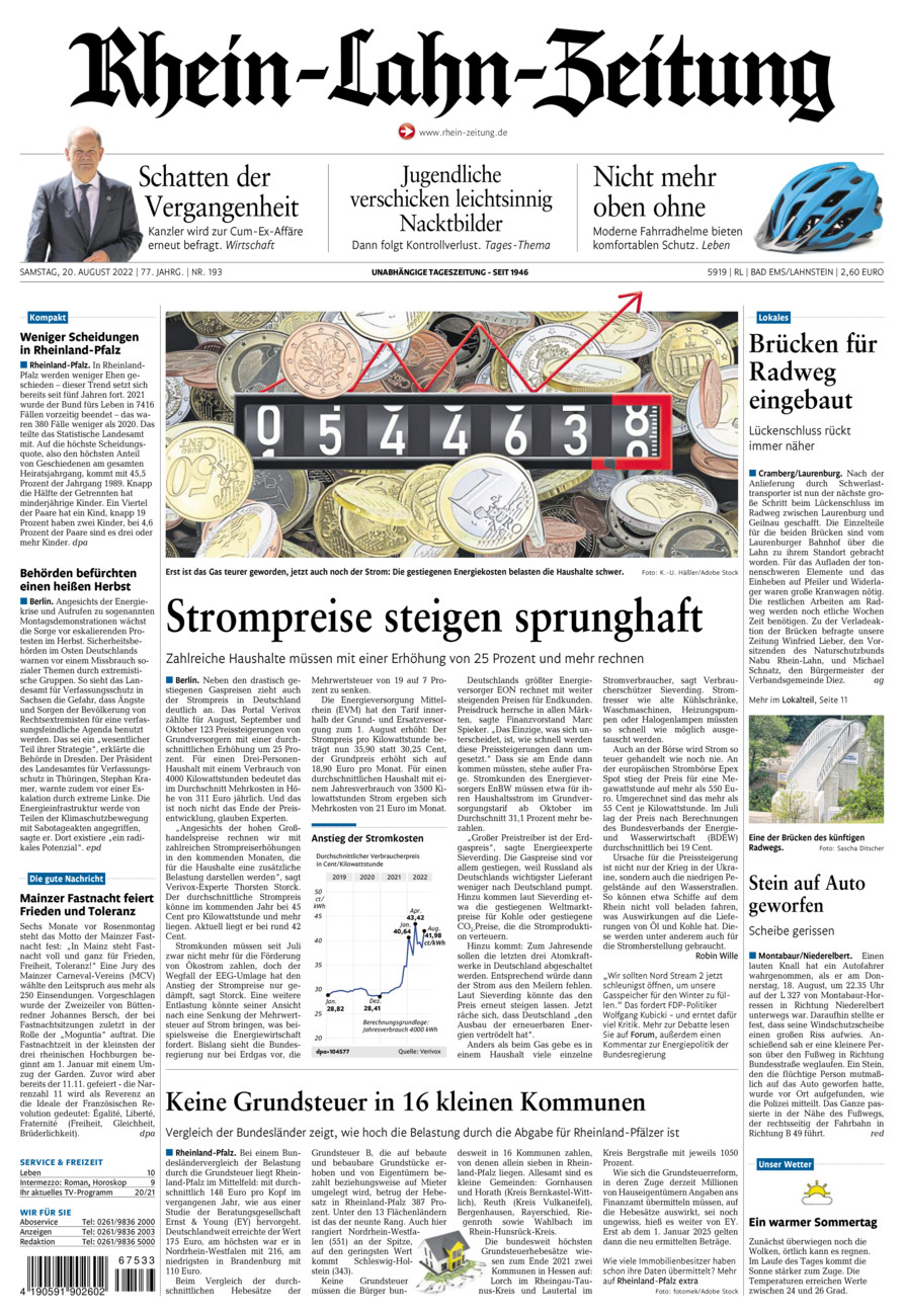 Rhein-Lahn-Zeitung vom Samstag, 20.08.2022