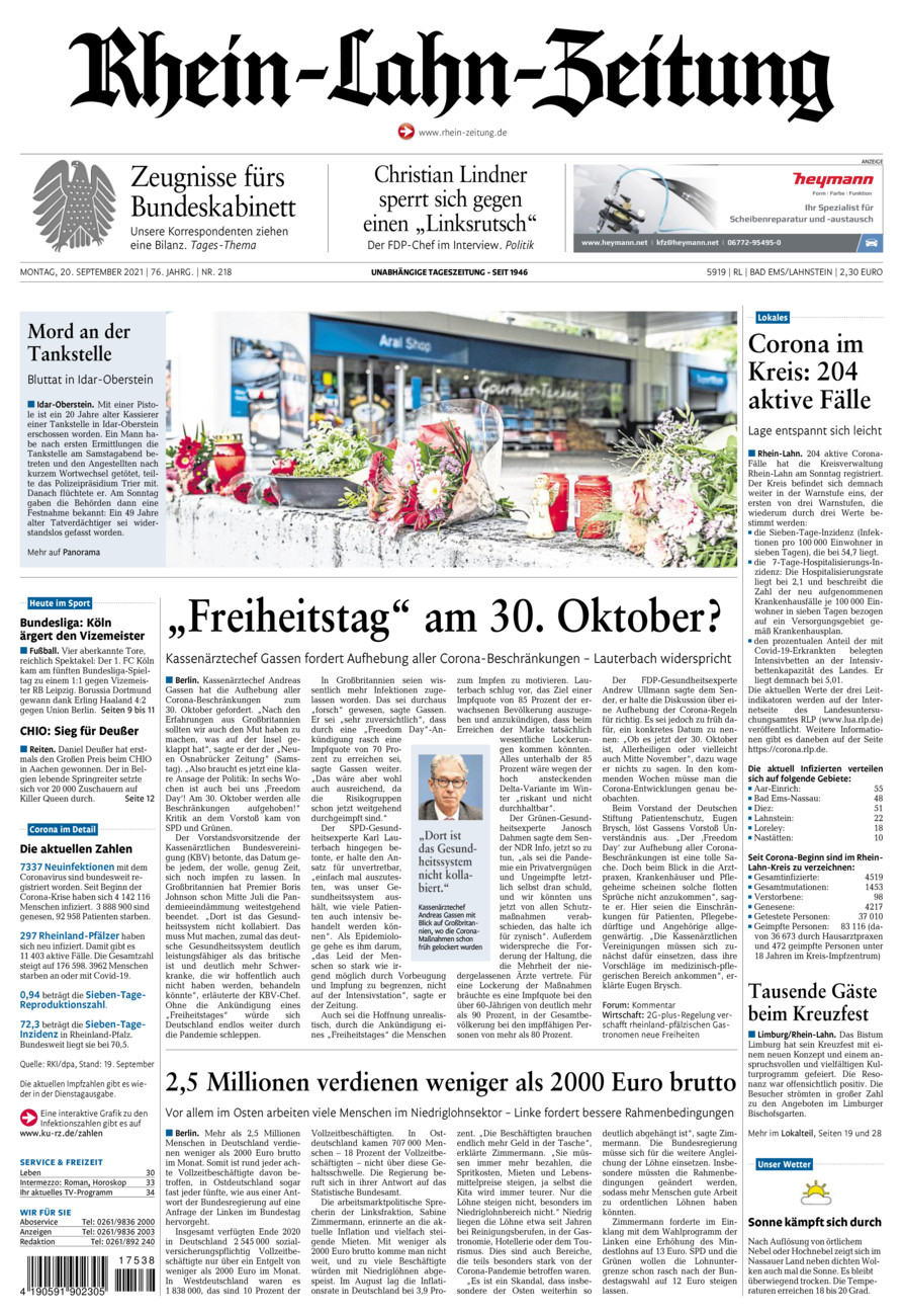 Rhein-Lahn-Zeitung vom Montag, 20.09.2021