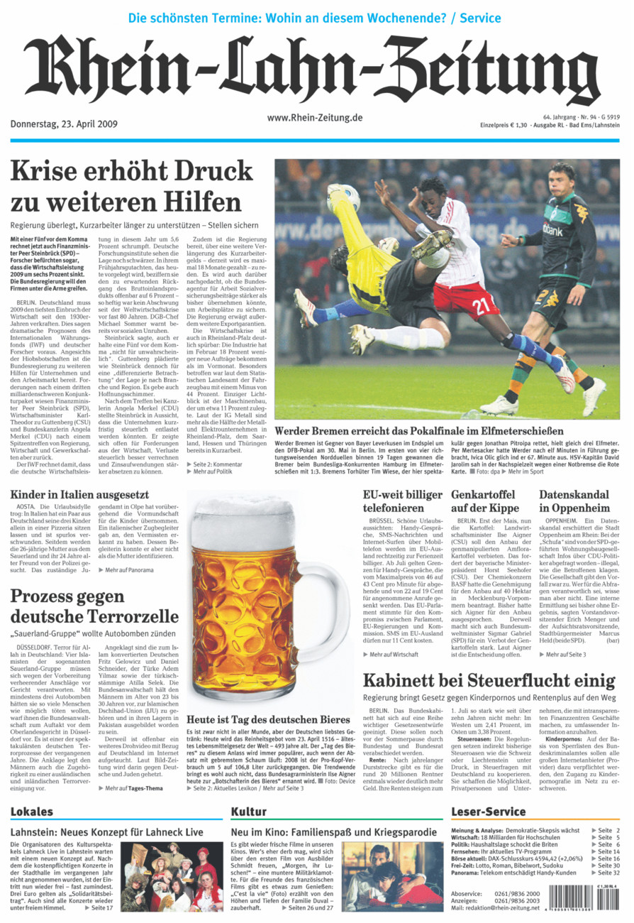 Rhein-Lahn-Zeitung vom Donnerstag, 23.04.2009