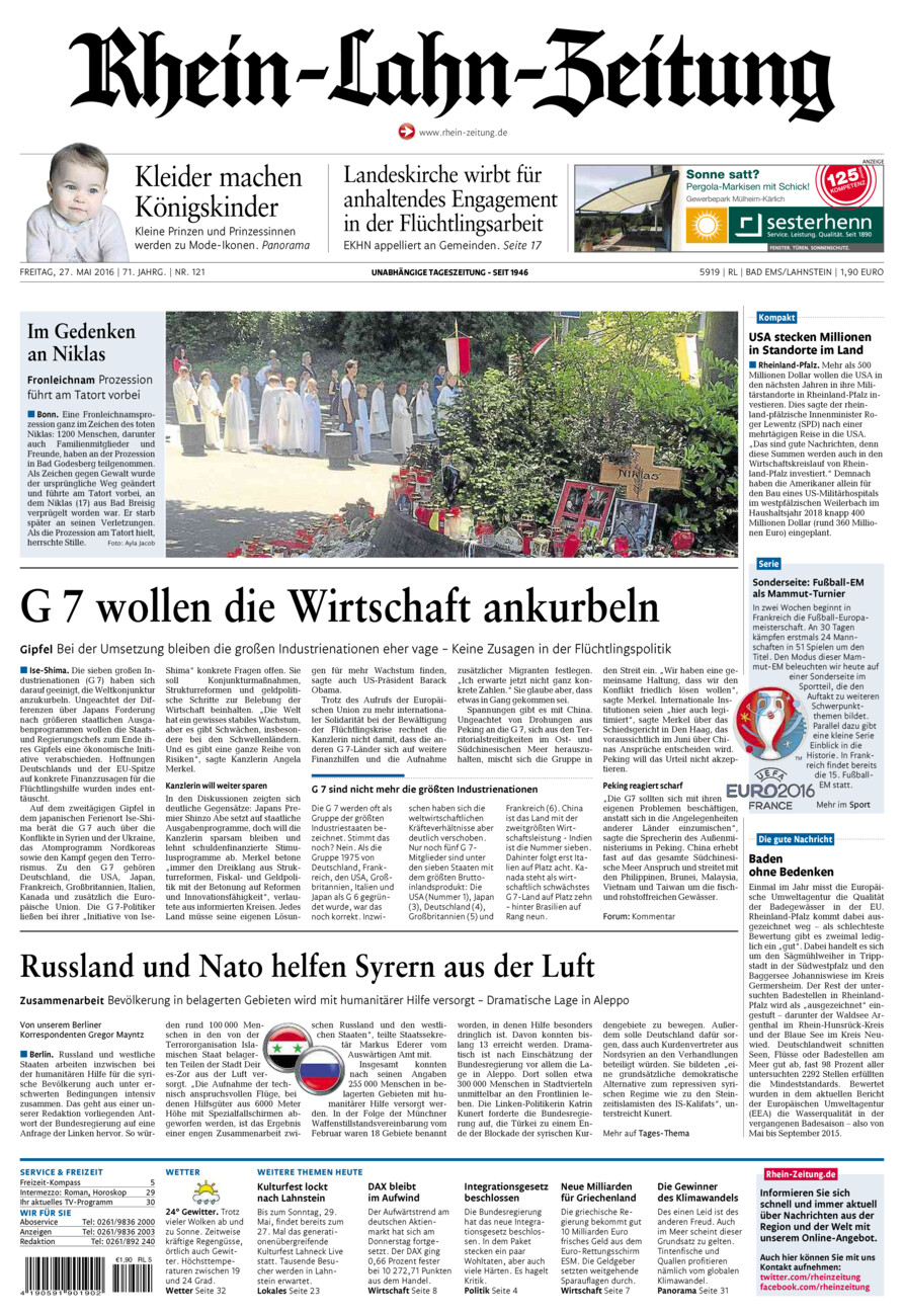 Rhein-Lahn-Zeitung vom Freitag, 27.05.2016