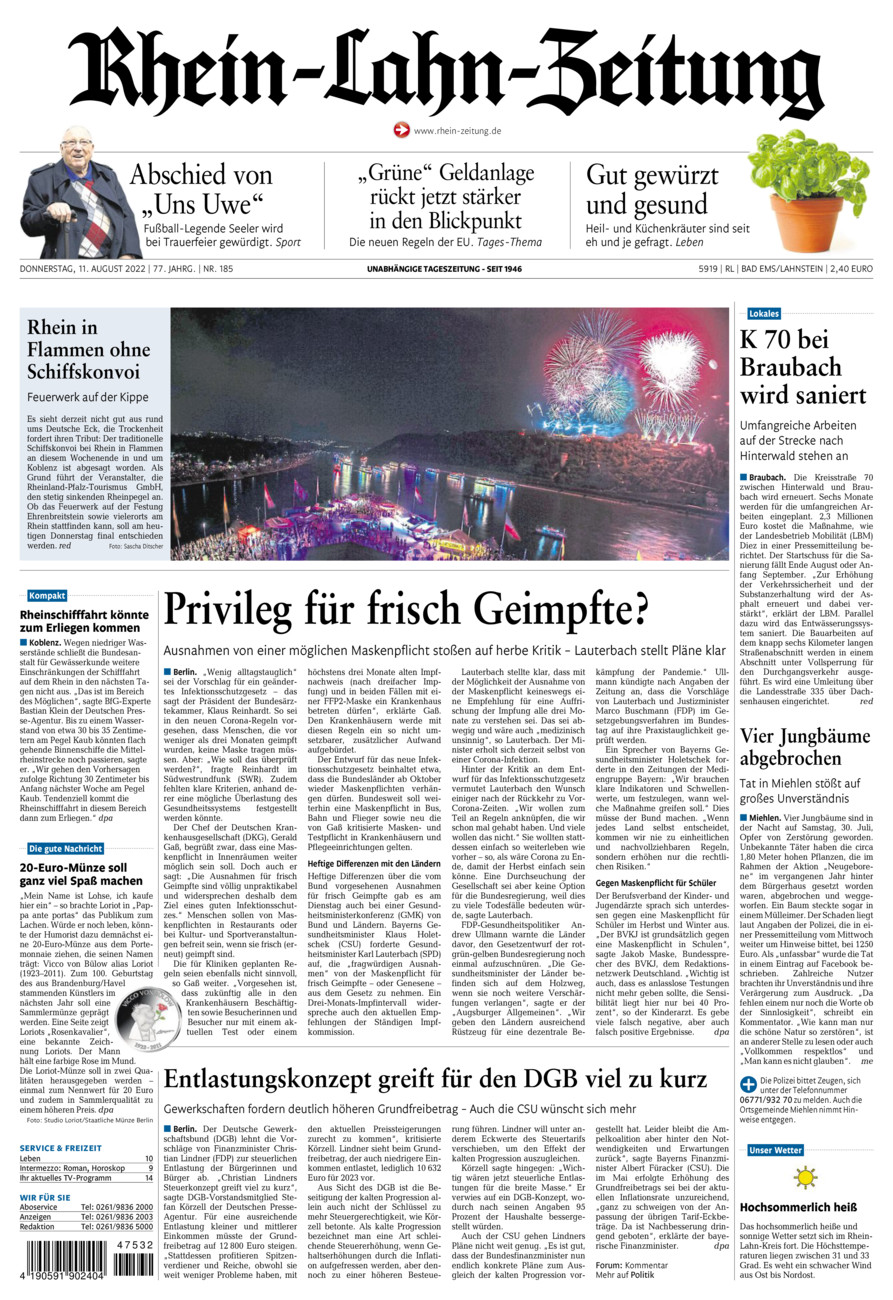 Rhein-Lahn-Zeitung vom Donnerstag, 11.08.2022