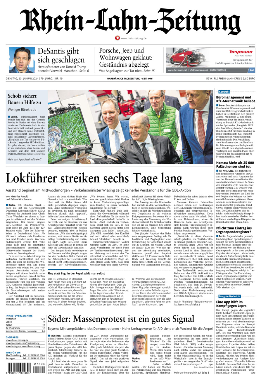 Rhein-Lahn-Zeitung vom Dienstag, 23.01.2024