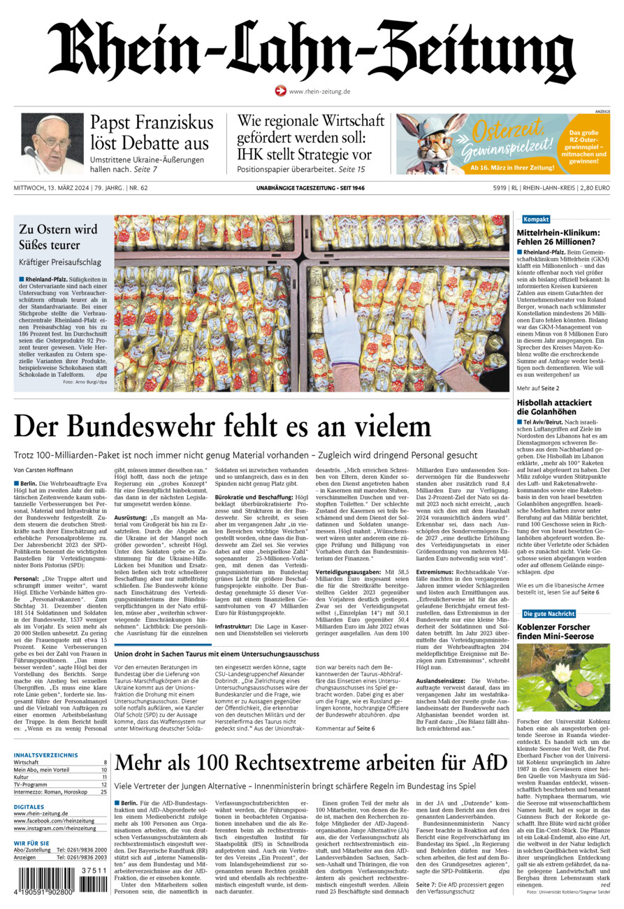 Rhein-Lahn-Zeitung vom Mittwoch, 13.03.2024
