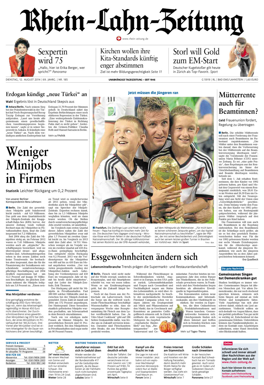 Rhein-Lahn-Zeitung vom Dienstag, 12.08.2014