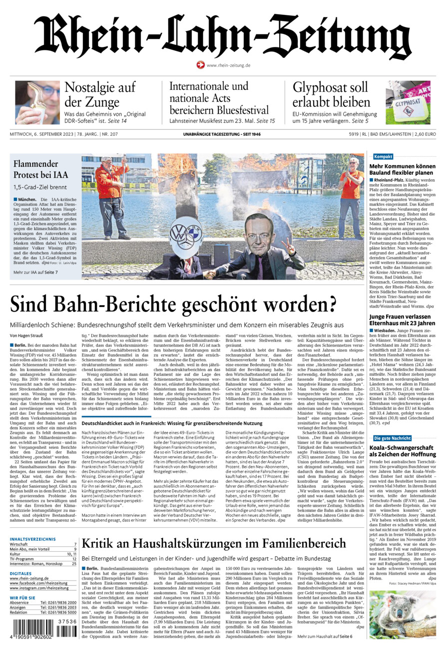 Rhein-Lahn-Zeitung vom Mittwoch, 06.09.2023