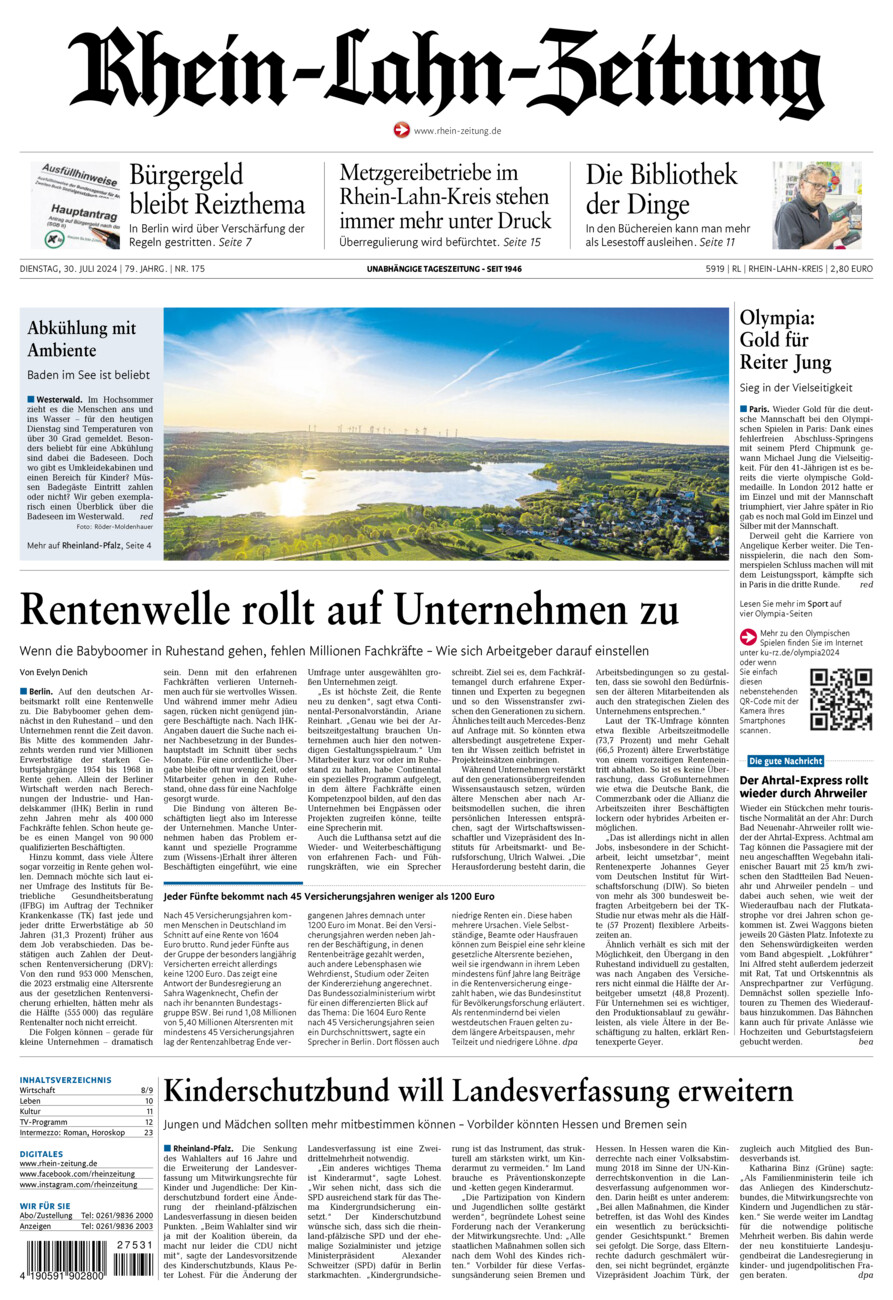 Rhein-Lahn-Zeitung vom Dienstag, 30.07.2024