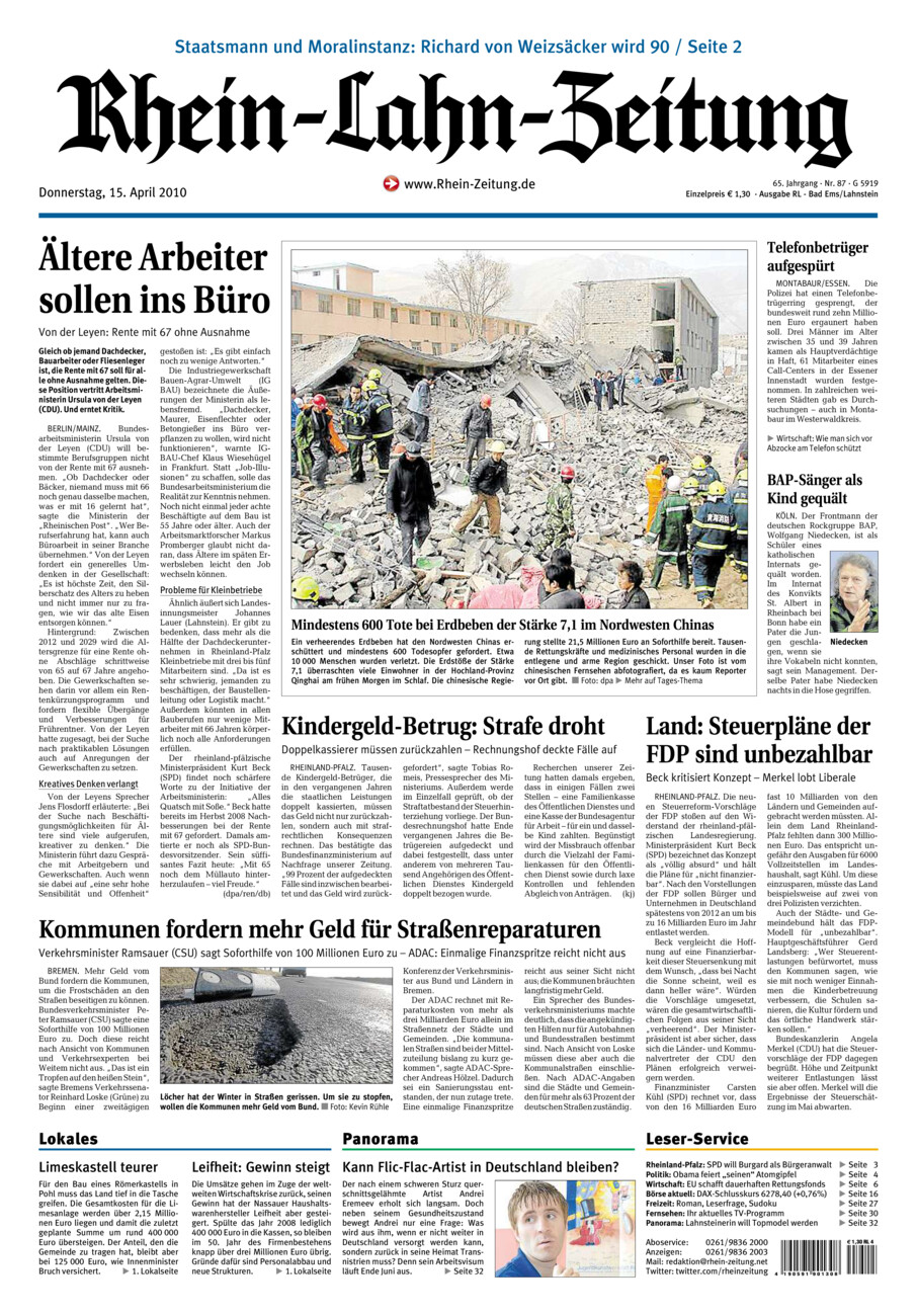 Rhein-Lahn-Zeitung vom Donnerstag, 15.04.2010