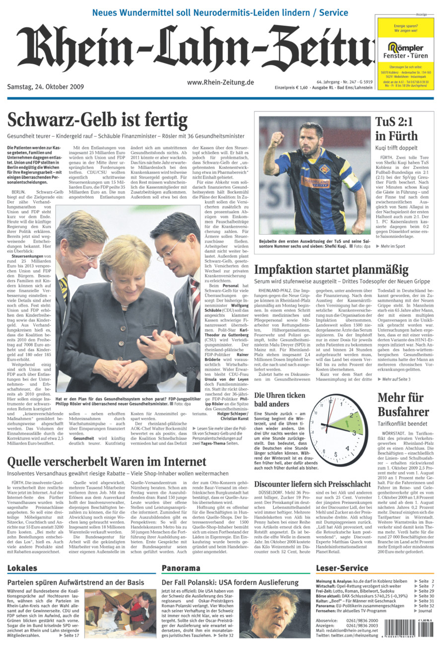 Rhein-Lahn-Zeitung vom Samstag, 24.10.2009