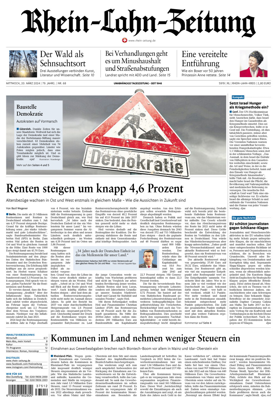 Rhein-Lahn-Zeitung vom Mittwoch, 20.03.2024