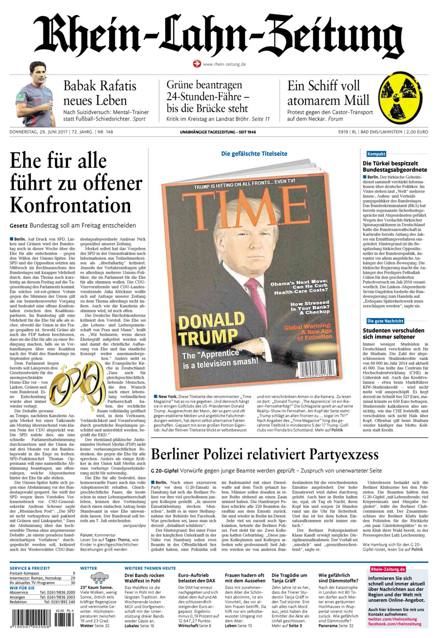 Rhein-Lahn-Zeitung vom Donnerstag, 29.06.2017