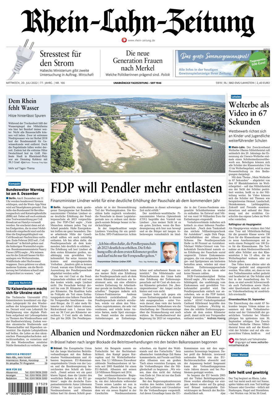 Rhein-Lahn-Zeitung vom Mittwoch, 20.07.2022