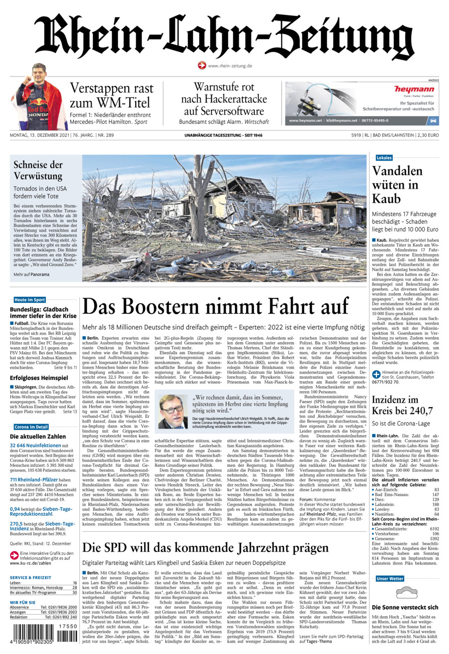 Rhein-Lahn-Zeitung vom Montag, 13.12.2021