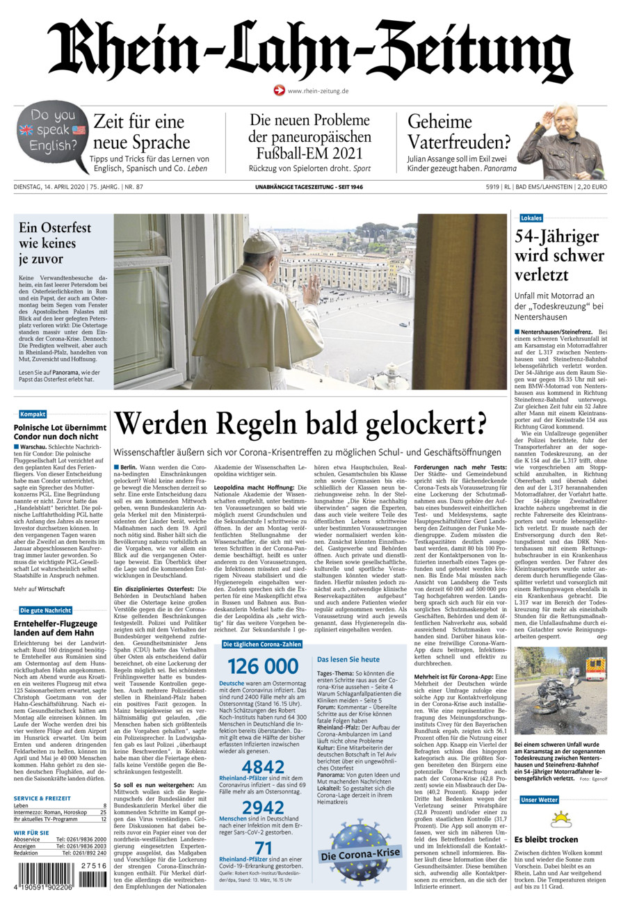 Rhein-Lahn-Zeitung vom Dienstag, 14.04.2020