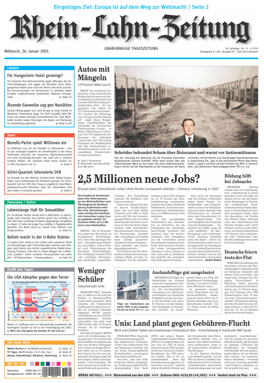 Rhein-Lahn-Zeitung vom Mittwoch, 26.01.2005