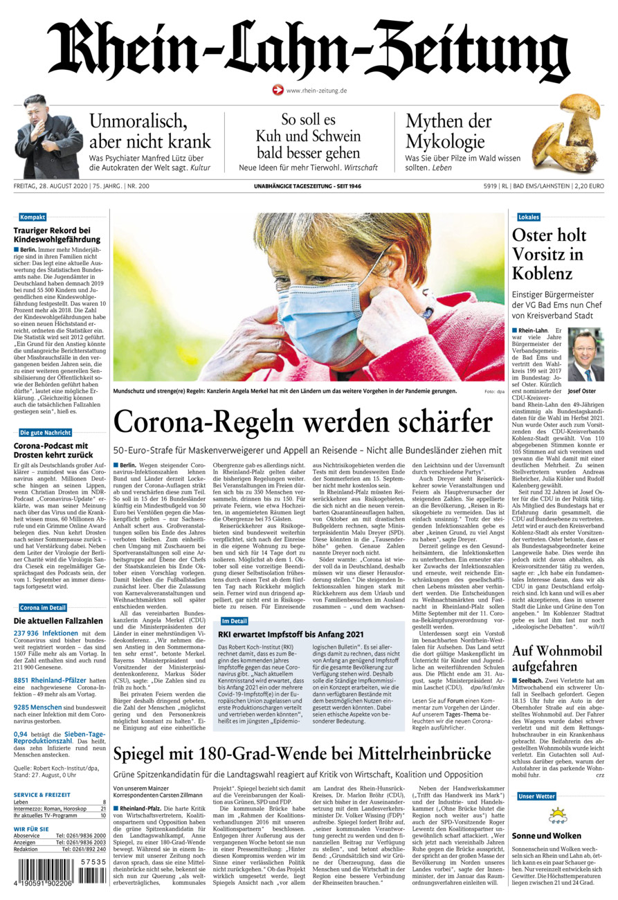 Rhein-Lahn-Zeitung vom Freitag, 28.08.2020