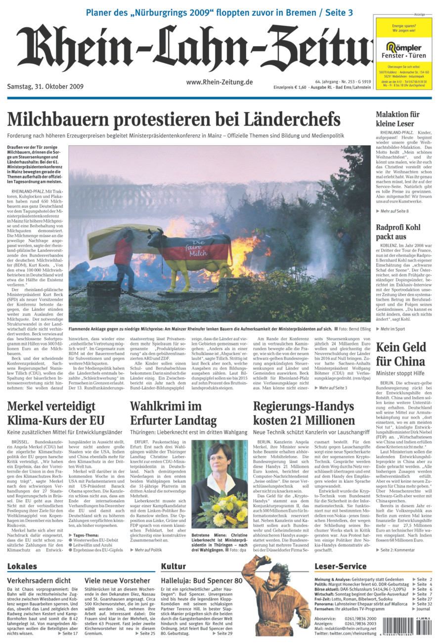 Rhein-Lahn-Zeitung vom Samstag, 31.10.2009