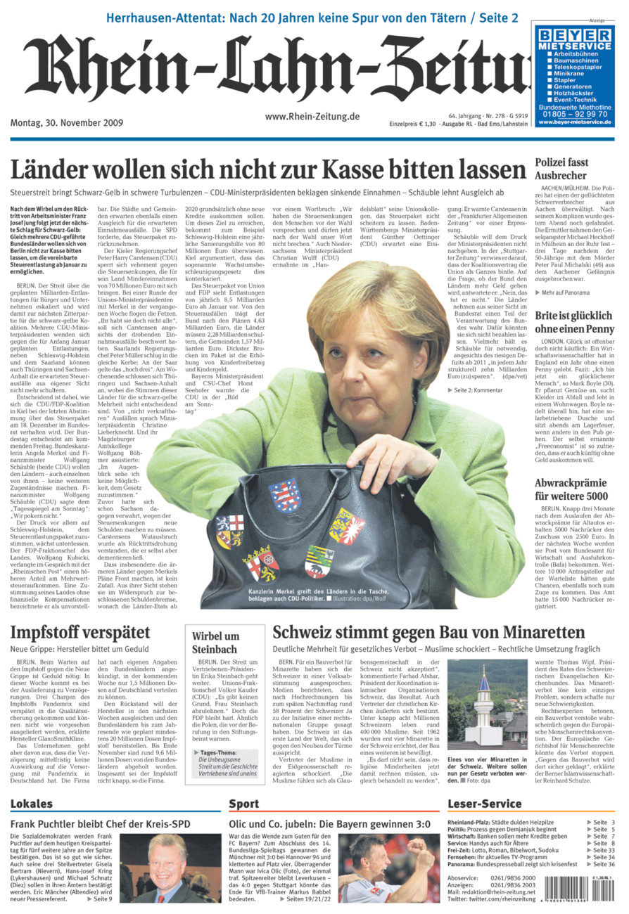 Rhein-Lahn-Zeitung vom Montag, 30.11.2009