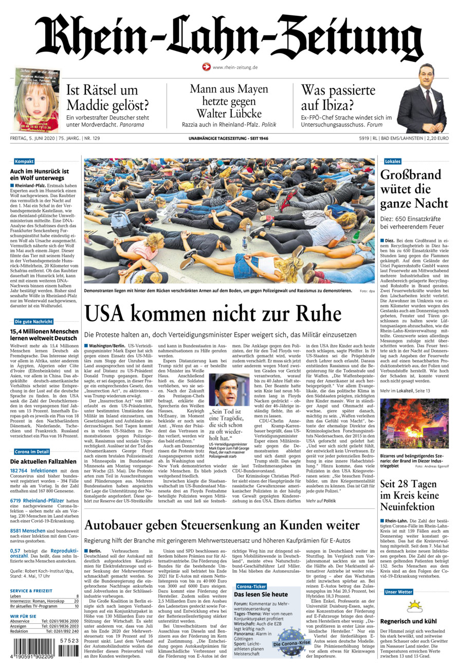 Rhein-Lahn-Zeitung vom Freitag, 05.06.2020