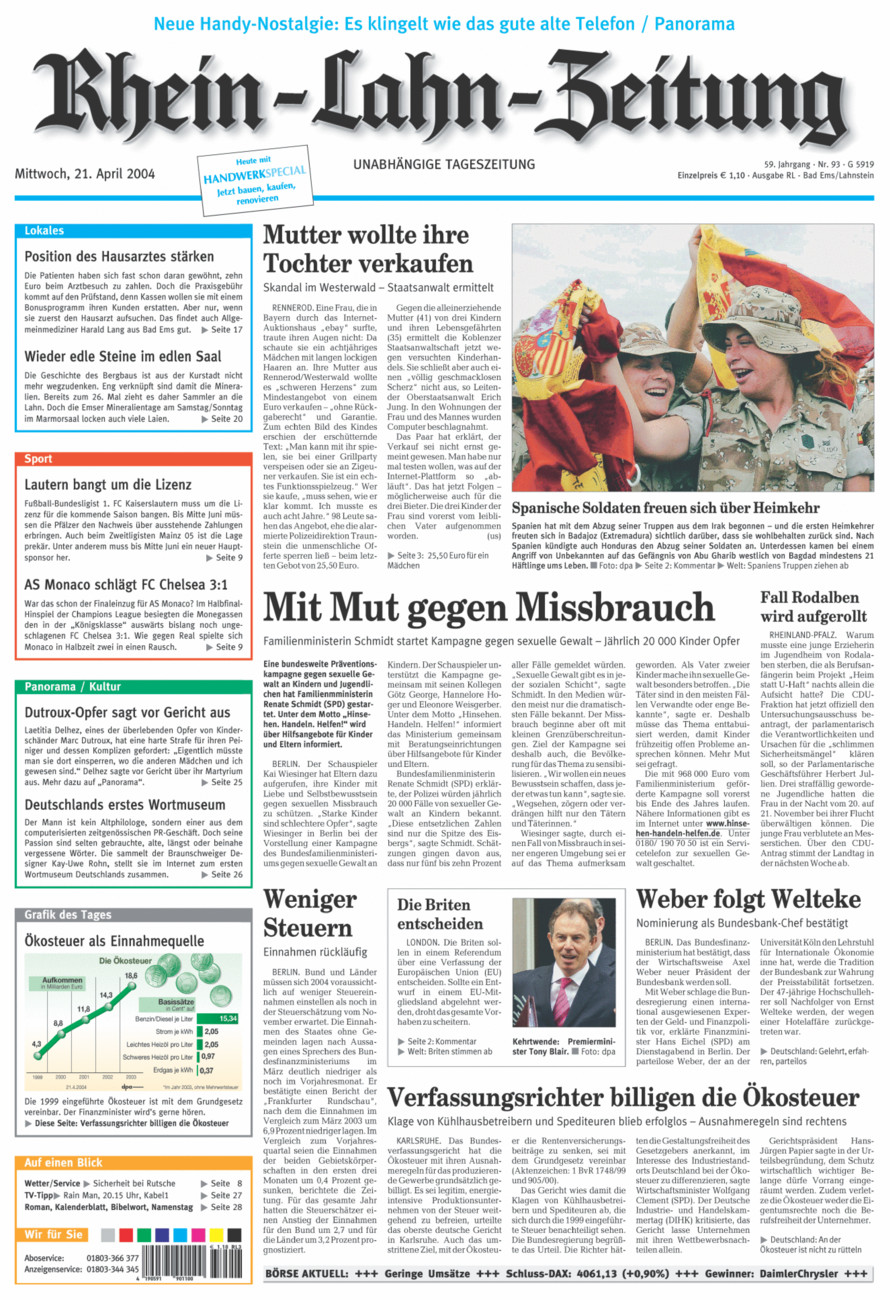 Rhein-Lahn-Zeitung vom Mittwoch, 21.04.2004