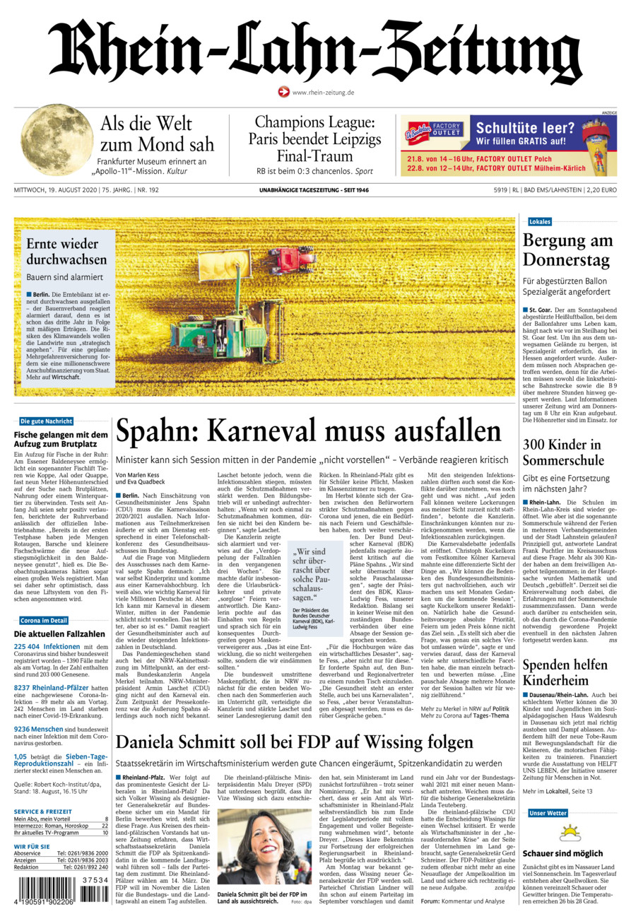 Rhein-Lahn-Zeitung vom Mittwoch, 19.08.2020