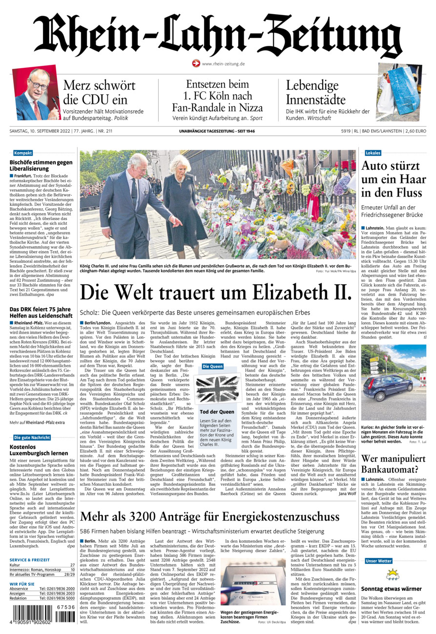 Rhein-Lahn-Zeitung vom Samstag, 10.09.2022
