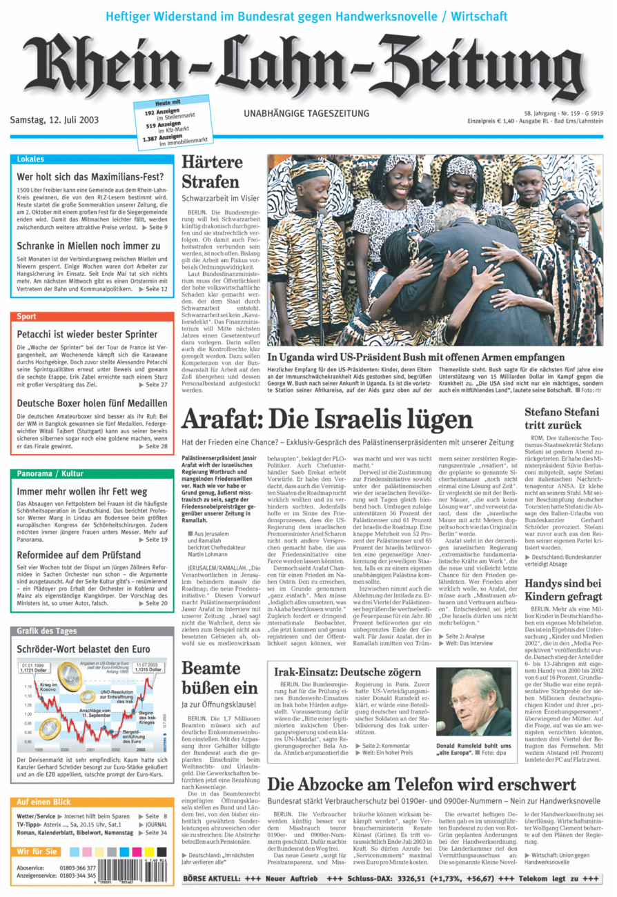 Rhein-Lahn-Zeitung vom Samstag, 12.07.2003