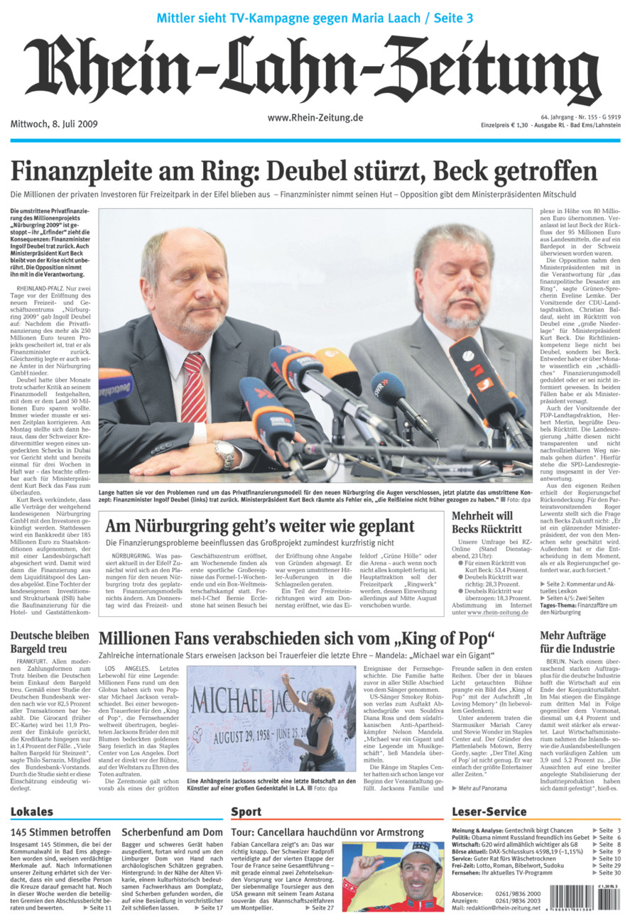 Rhein-Lahn-Zeitung vom Mittwoch, 08.07.2009
