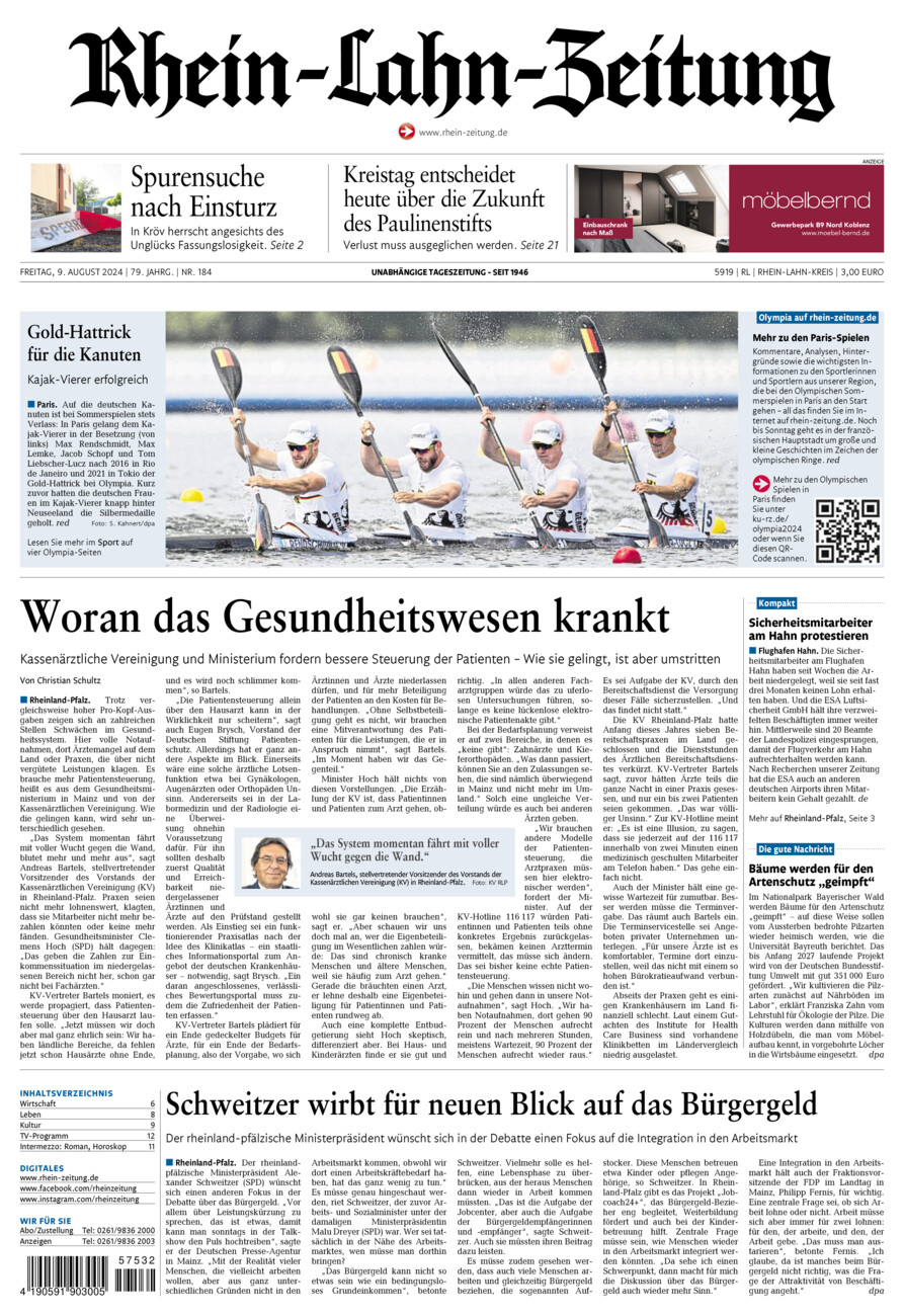 Rhein-Lahn-Zeitung vom Freitag, 09.08.2024