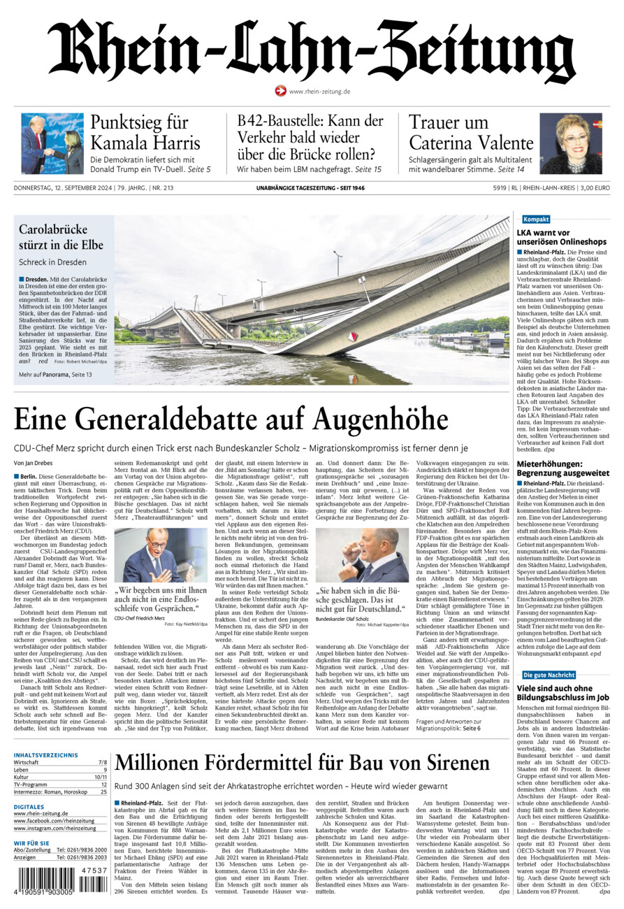 Rhein-Lahn-Zeitung vom Donnerstag, 12.09.2024