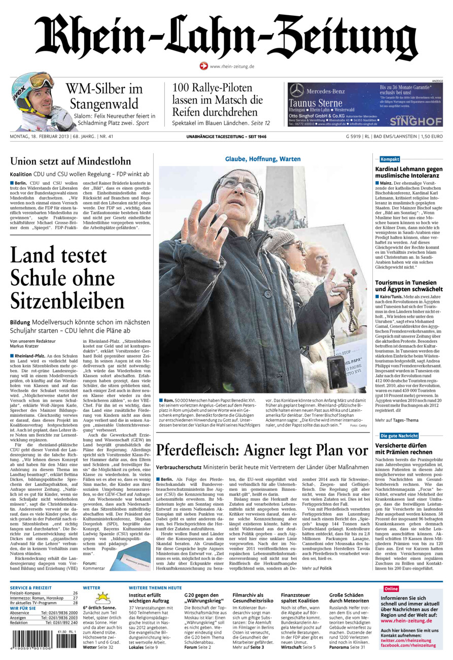 Rhein-Lahn-Zeitung vom Montag, 18.02.2013