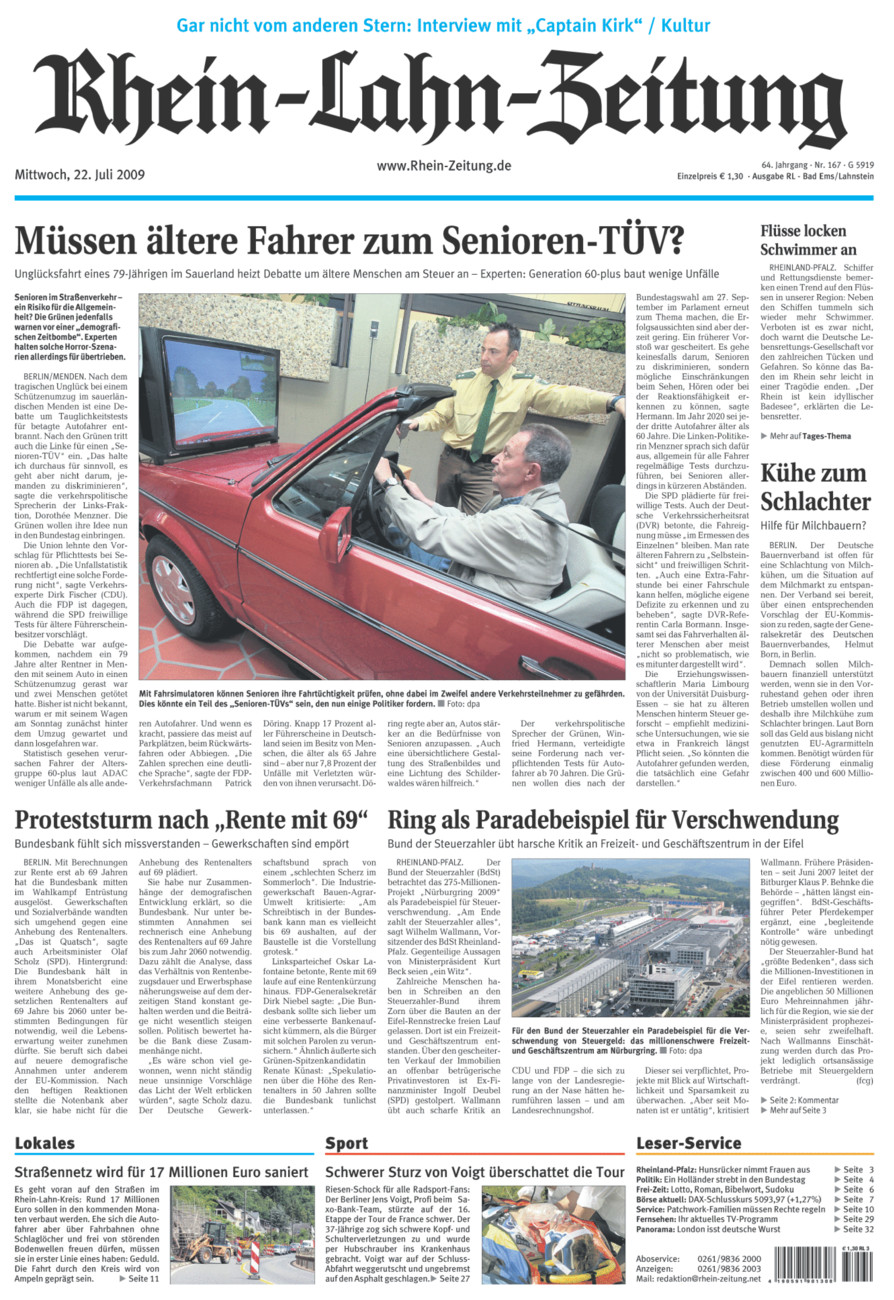 Rhein-Lahn-Zeitung vom Mittwoch, 22.07.2009