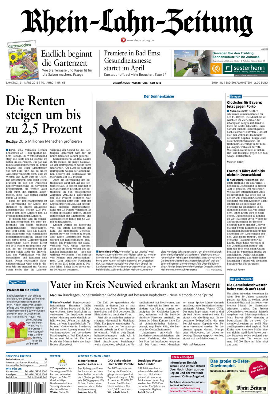 Rhein-Lahn-Zeitung vom Samstag, 21.03.2015