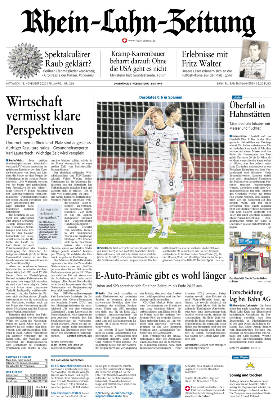 Rhein-Lahn-Zeitung vom Mittwoch, 18.11.2020