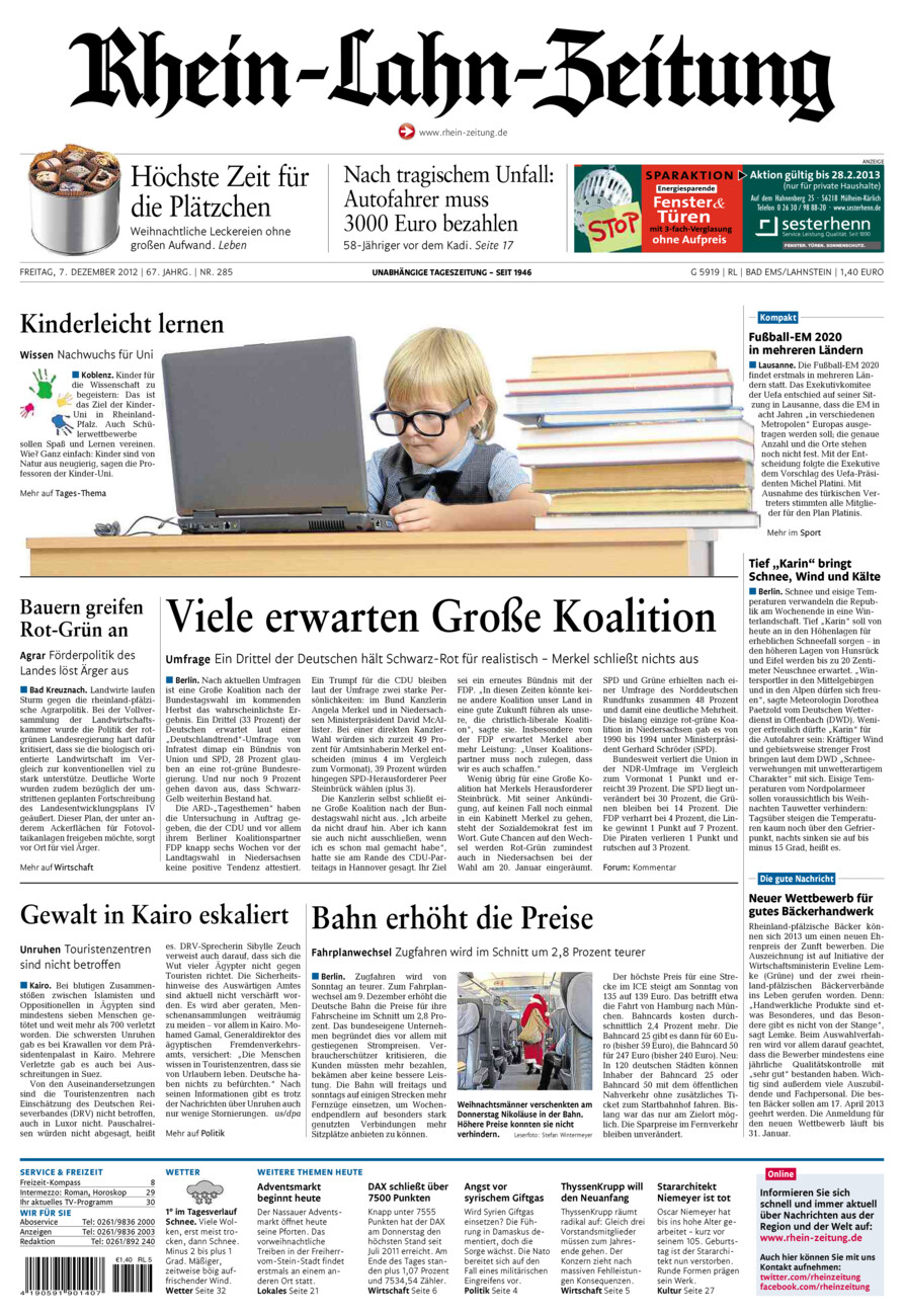 Rhein-Lahn-Zeitung vom Freitag, 07.12.2012