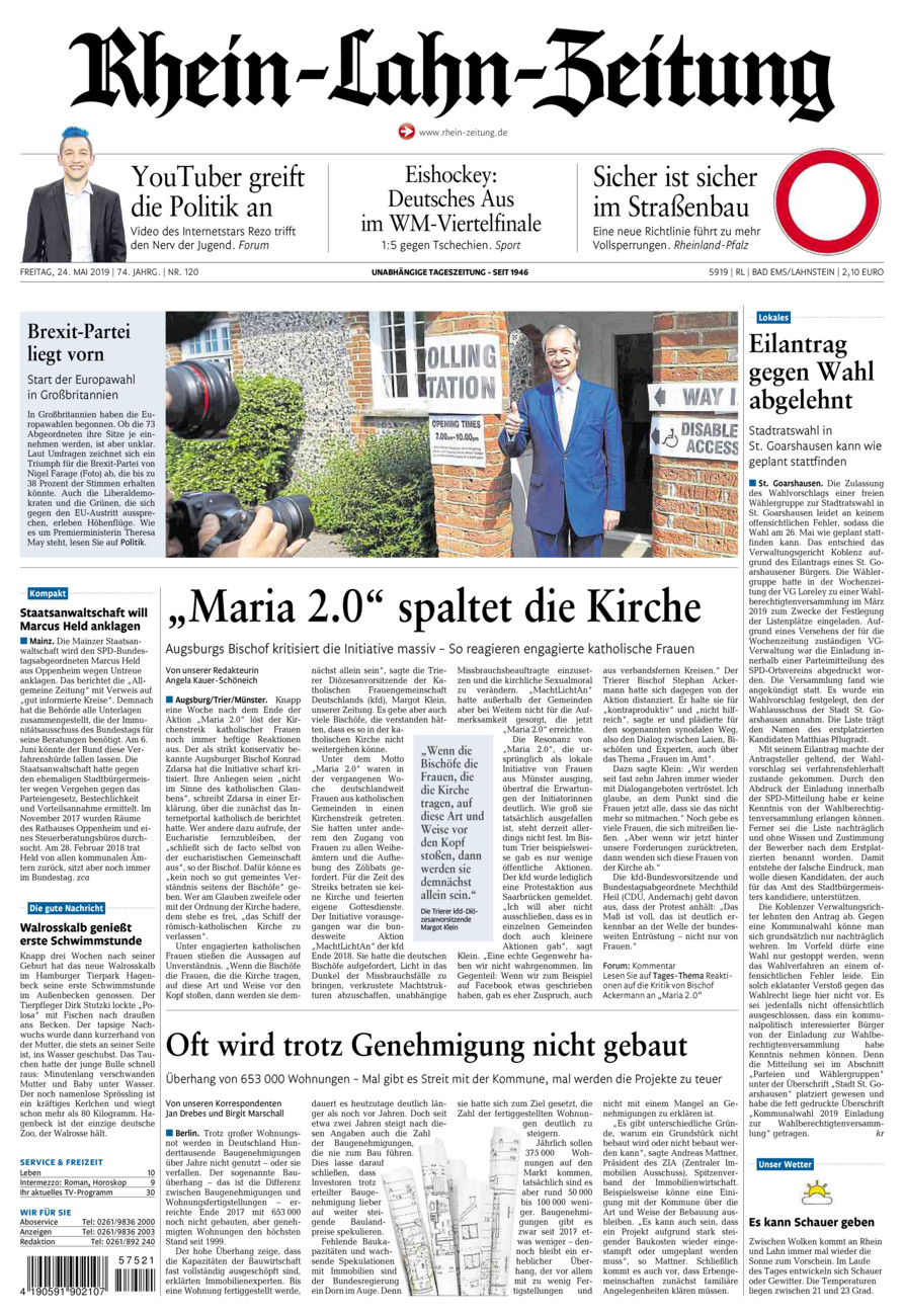 Rhein-Lahn-Zeitung vom Freitag, 24.05.2019