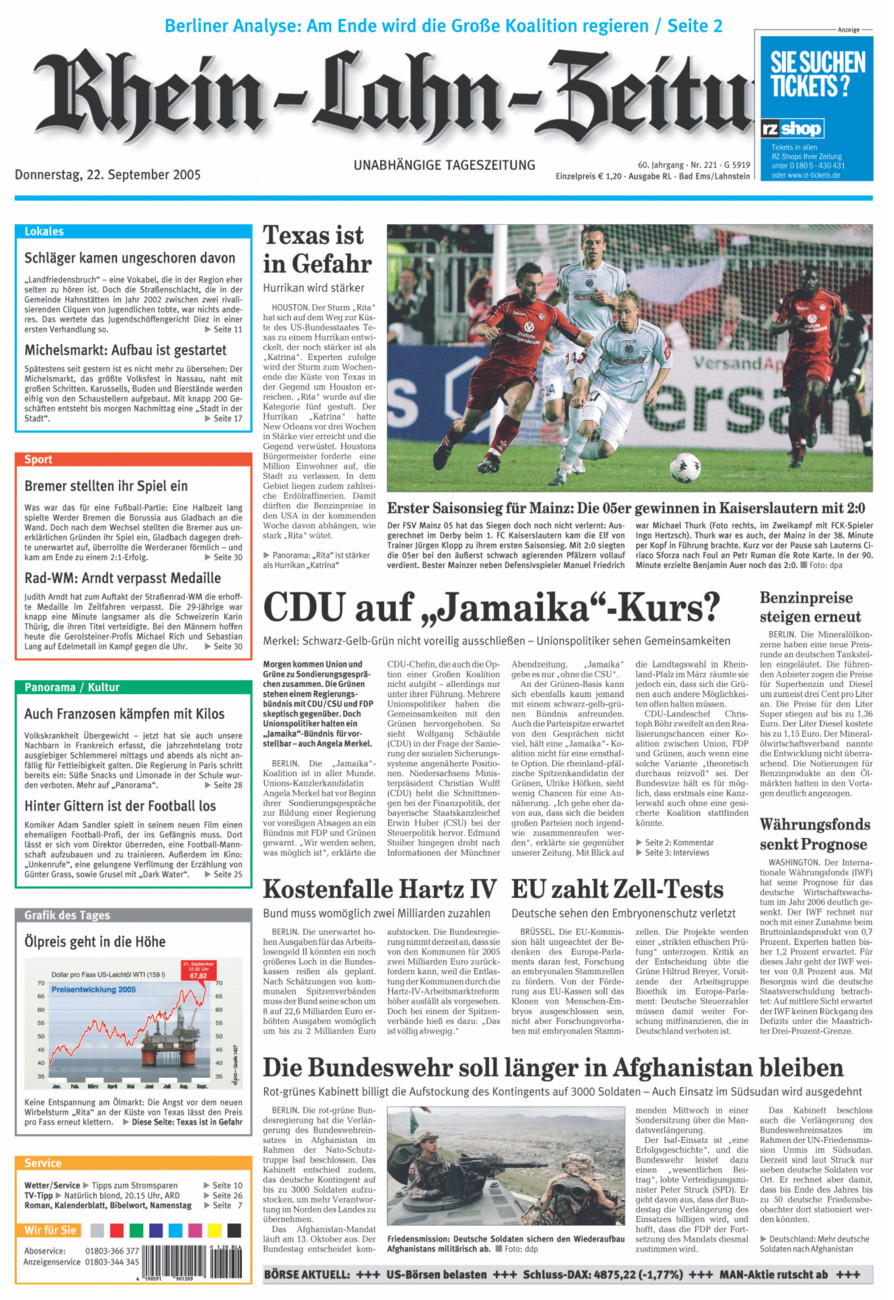 Rhein-Lahn-Zeitung vom Donnerstag, 22.09.2005