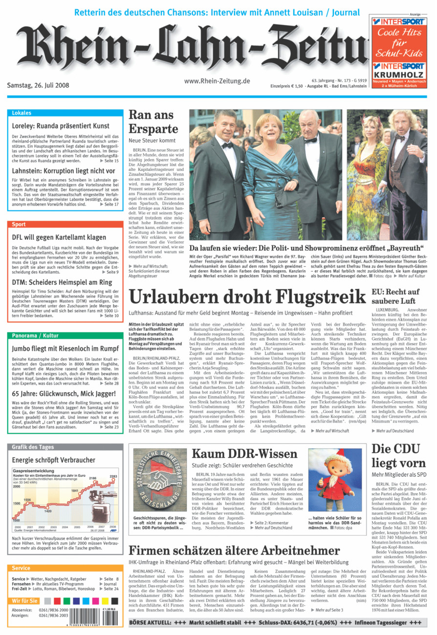 Rhein-Lahn-Zeitung vom Samstag, 26.07.2008
